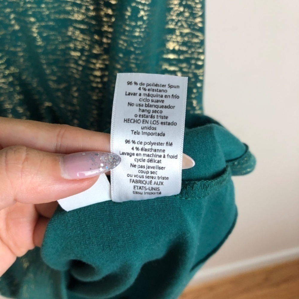 Lularoe Julia green with gold metallic body con dress - Picture 6 of 6